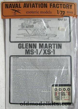 Esoteric 1/72 Glenn Martin MS-1 / XS-1 Submarine Based Float Plane, NAF 37 plastic model kit